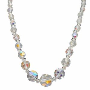 Vintage 1950s Midcentury Graduated Aurora Borealis Crystal Beaded Necklace